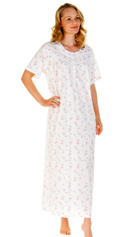 La Marquise Floral Dots Short Sleeve Long Length Nightdress